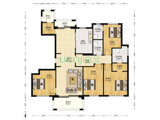 万达御湖壹号 4室1厅3卫 220平方