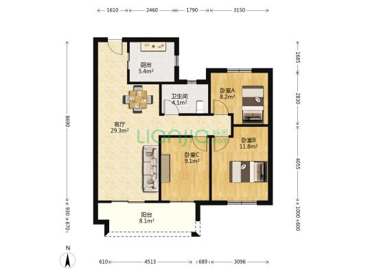 东风凤凰城二期 3室1厅1卫 104平方