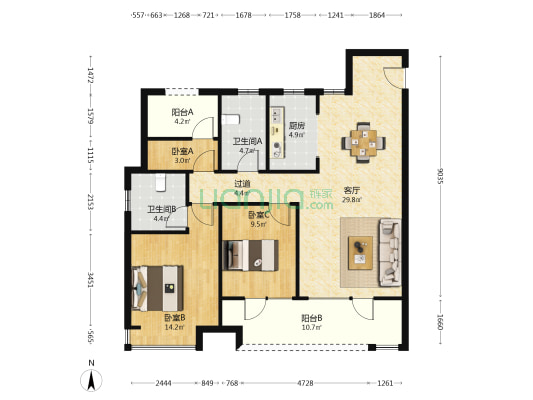 联谊景尚青城 3室1厅2卫 110平方