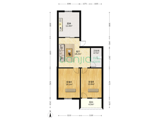 白马河公寓 2室1厅1卫 73平方