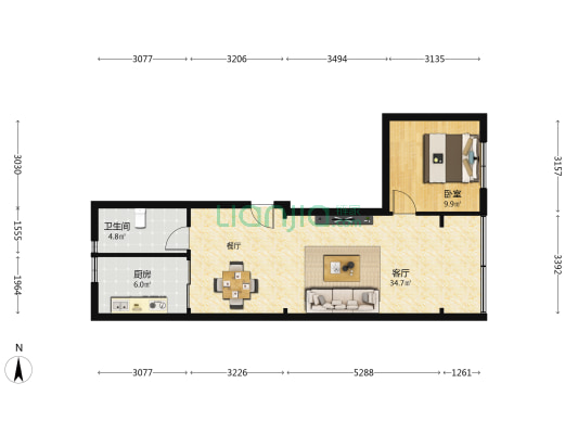 棉麻家属院 1室1厅1卫 69平方