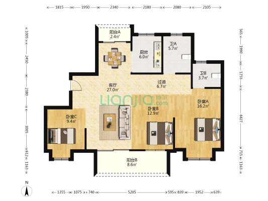 弘元星悦里 3室1厅2卫 130平方