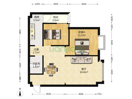 伊皇郡园 2室2厅1卫 83平方