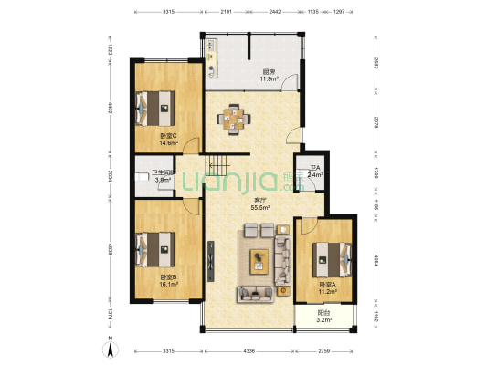 安新四片小区 3室1厅2卫 134平方
