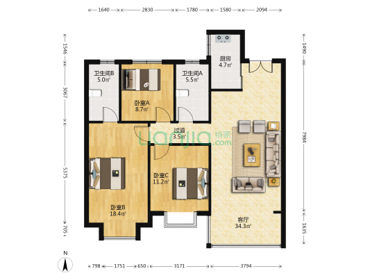 新都朗悦 3室1厅2卫 123平方