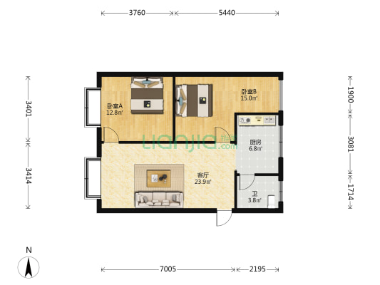 香江花园三期兴河居 2室1厅1卫 80平方