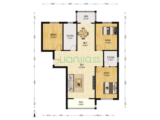 翠芳庭 2室2厅2卫 136平方