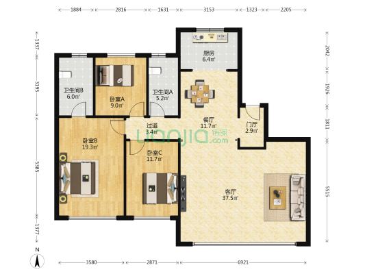 曲江城市树 3室2厅2卫 161平方