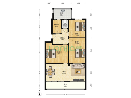 平安南大街62号 3室1厅1卫 107平方