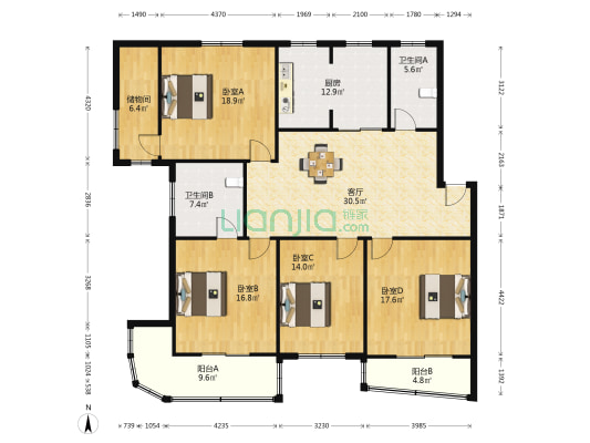 玉清苑 4室1厅2卫 170平方
