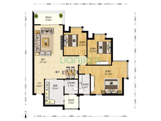 邮政嘉园 3室1厅2卫 116平方