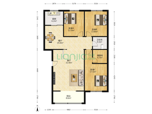 福园小区(临潼) 3室2厅1卫 139平方