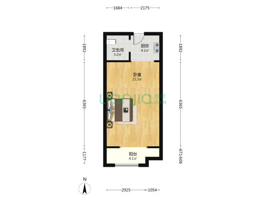 北都广场 1室0厅1卫 58平方