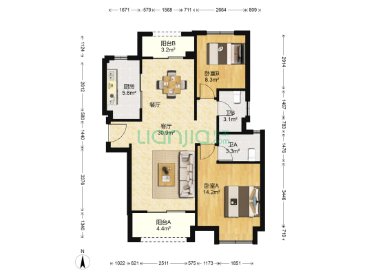 一品滨江湾西区 2室1厅2卫 89平方