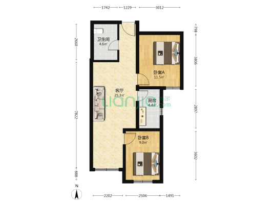 恒大滨河左岸南区 2室1厅1卫 80平方