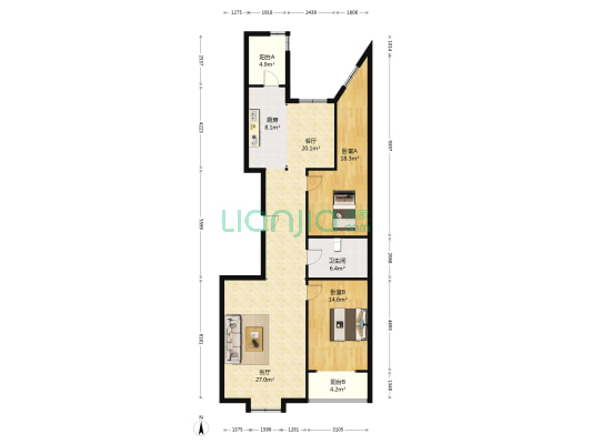 鵬跃龍城 2室2厅1卫 142平方