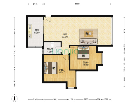 空港圣地 2室1厅1卫 86平方