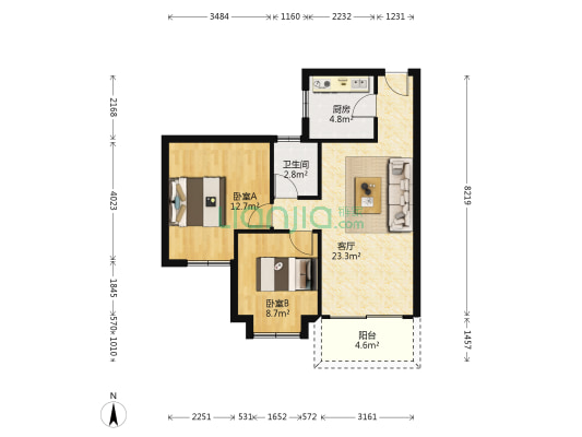 雍景园 2室1厅1卫 77平方