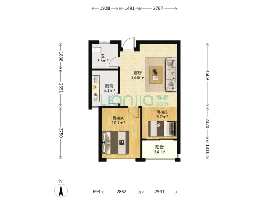 金都北苑 2室1厅1卫 69平方