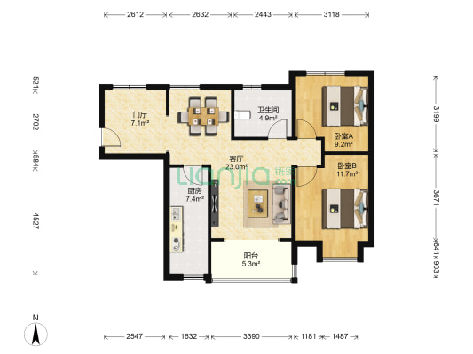 御锦城阳光里 2室1厅1卫 89平方