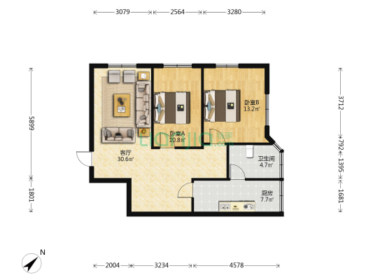 海港城 2室1厅1卫 76平方