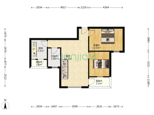 凯悦美景 2室1厅1卫 76平方