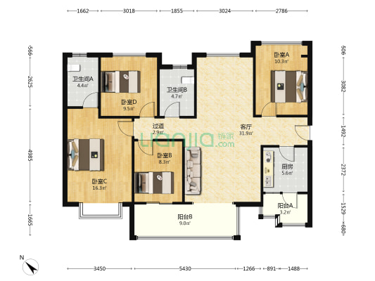 香满庭 4室1厅2卫 137平方