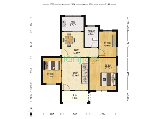 金山新村 3室2厅1卫 75平方