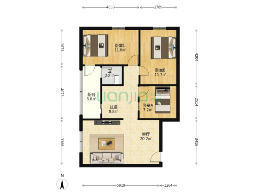 银通花园 3室1厅1卫 77平方