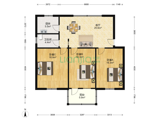 西塘北巷8号 3室1厅1卫 104平方