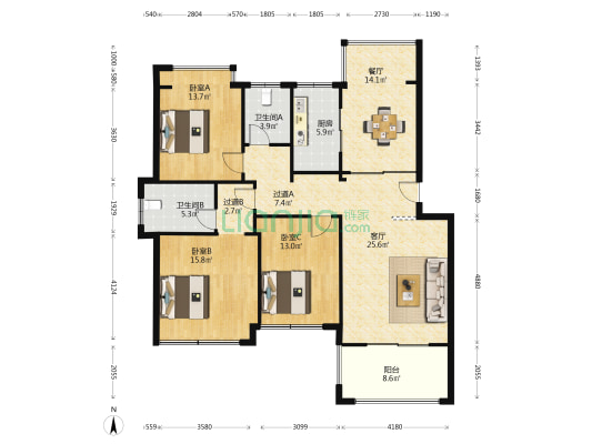 恒逸金榈湾 3室2厅2卫 134平方