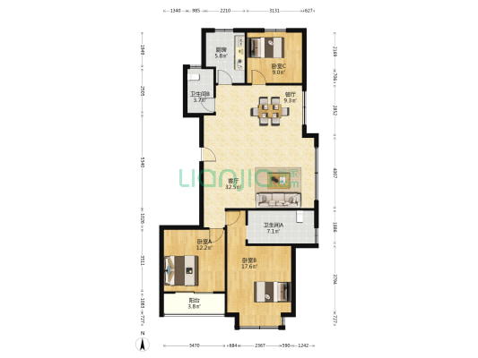 顺发旭辉国悦府 3室2厅2卫 124平方