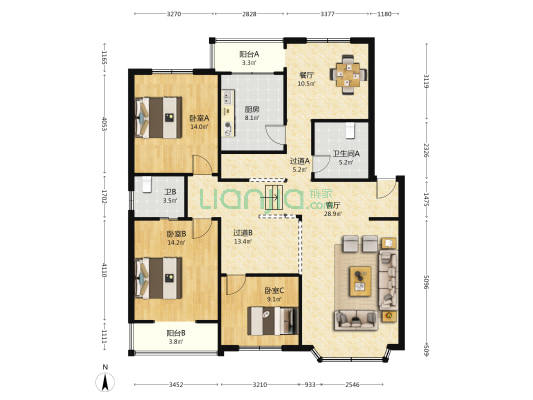瑞通路6号 3室2厅2卫 137平方
