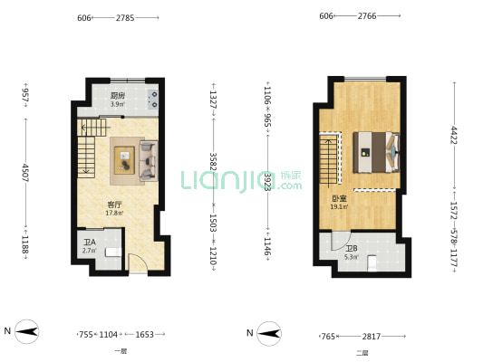 悦彩广场 1室1厅2卫 42平方