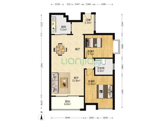 互助路25号院 2室1厅1卫 91平方