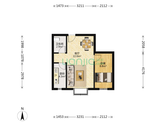 富海同盛 1室1厅1卫 55平方