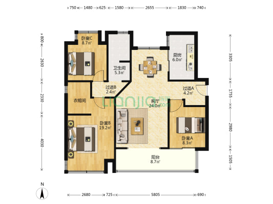 华发首府二期 3室1厅1卫 124平方