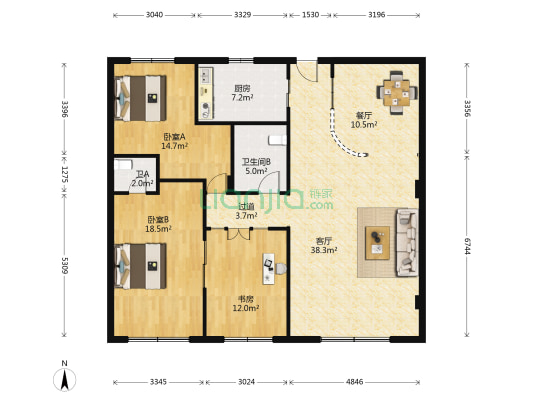 华通花园 3室2厅2卫 143平方