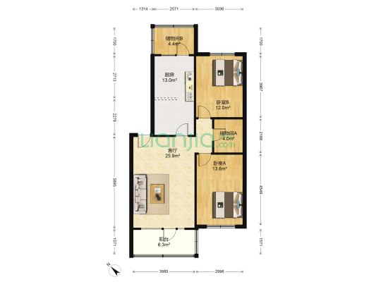 恒隆嘉园 2室1厅0卫 104平方
