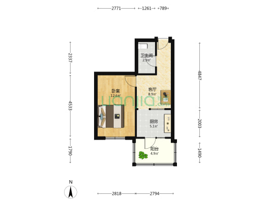 灵庙大院 1室1厅1卫 41平方
