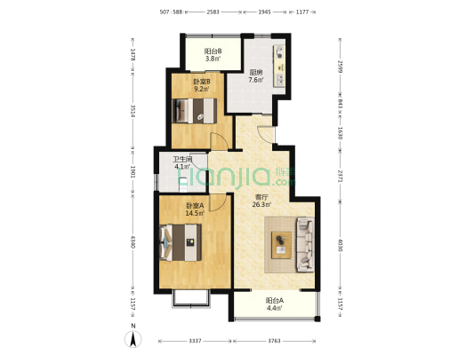 惠阳新苑 2室1厅1卫 91平方