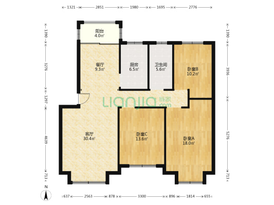 地勘新苑 3室2厅1卫 109平方
