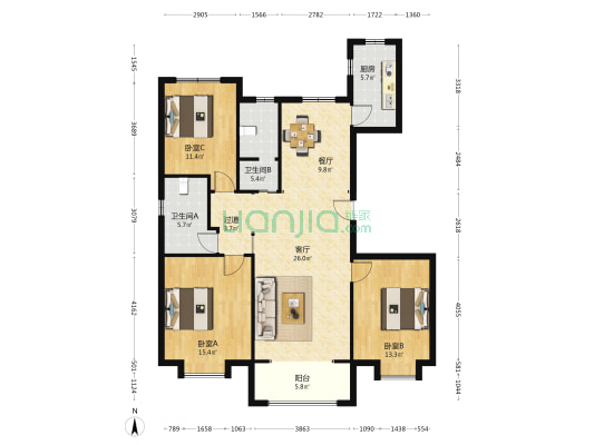 棕榈名邸 3室2厅2卫 139平方