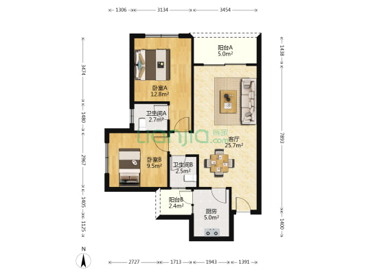 民康苑C区 2室1厅2卫 79平方