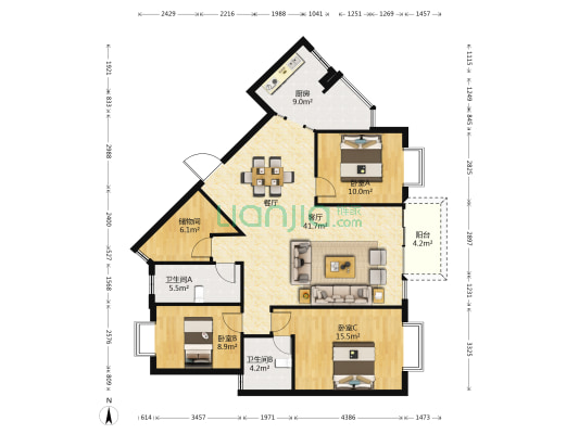 银海雅苑 3室1厅2卫 131平方