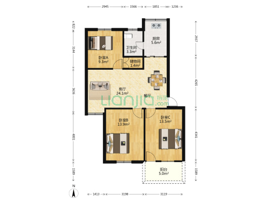 省物价局宿舍 3室1厅1卫 98平方
