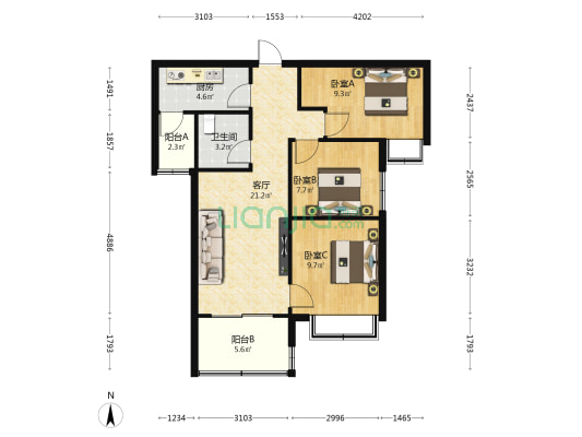 碧桂园·三亚海 3室1厅1卫 81平方