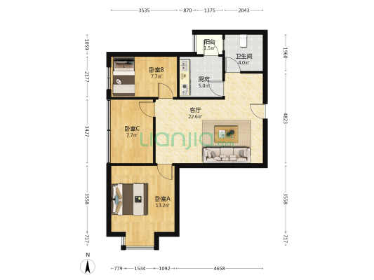 新城丽景 3室1厅1卫 78平方