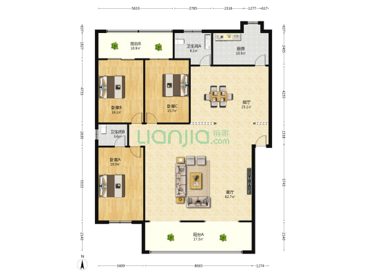银地小区 3室2厅2卫 217平方