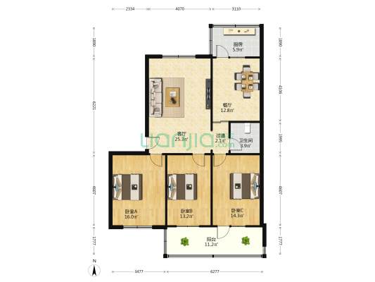 西三庄供销合作社宿舍 3室2厅1卫 128平方